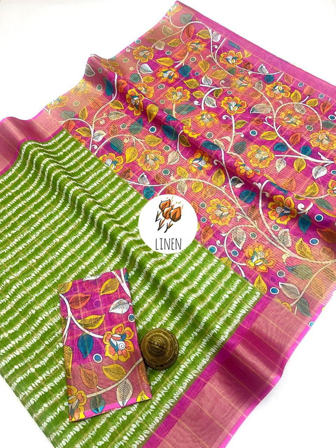 MG 526 Linen With Gold Digital Printed Surat Saree Wholesale Market